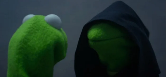 Blank Evil Kermit inner voice meme template