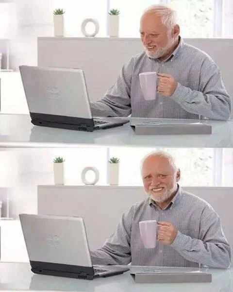 Blank two-panel Hide the Pain Harold meme template