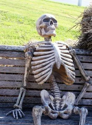 Blank Waiting Skeleton meme template with a skeleton sitting on a bench